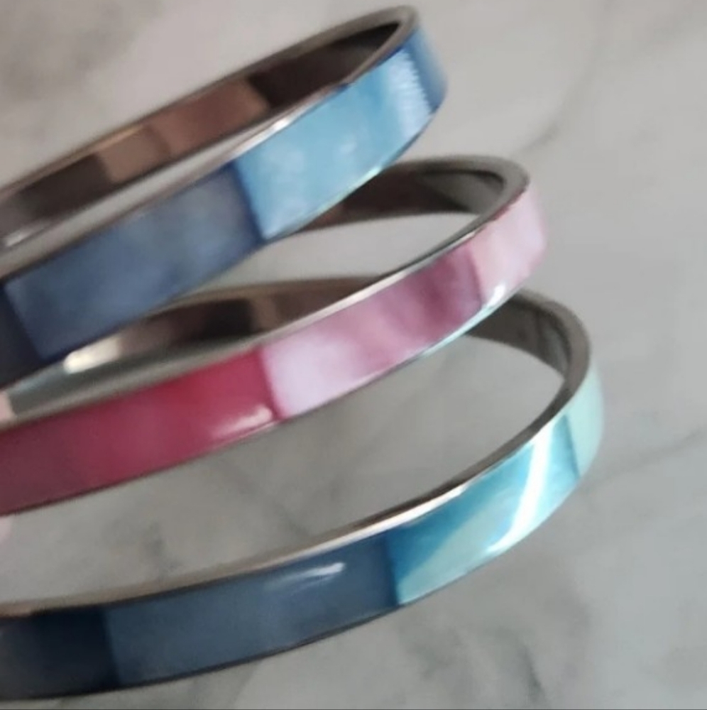 3 Vintage 80's Mother Of Pearl Bangle Bracelets